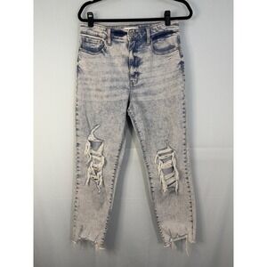 Eunina High Rise Distressed Acid Wash Jeans Womens Light Blue Ripped E84019PLA